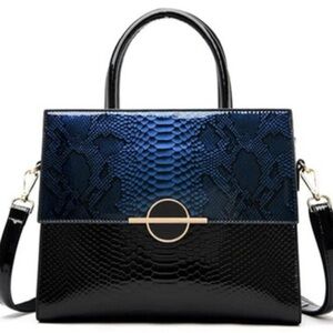 Faux Snake Patent Ombré Blue and Black Vegan Handbag